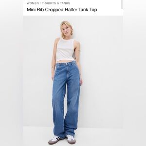 Mini Rib Cropped Halter Tank Top White